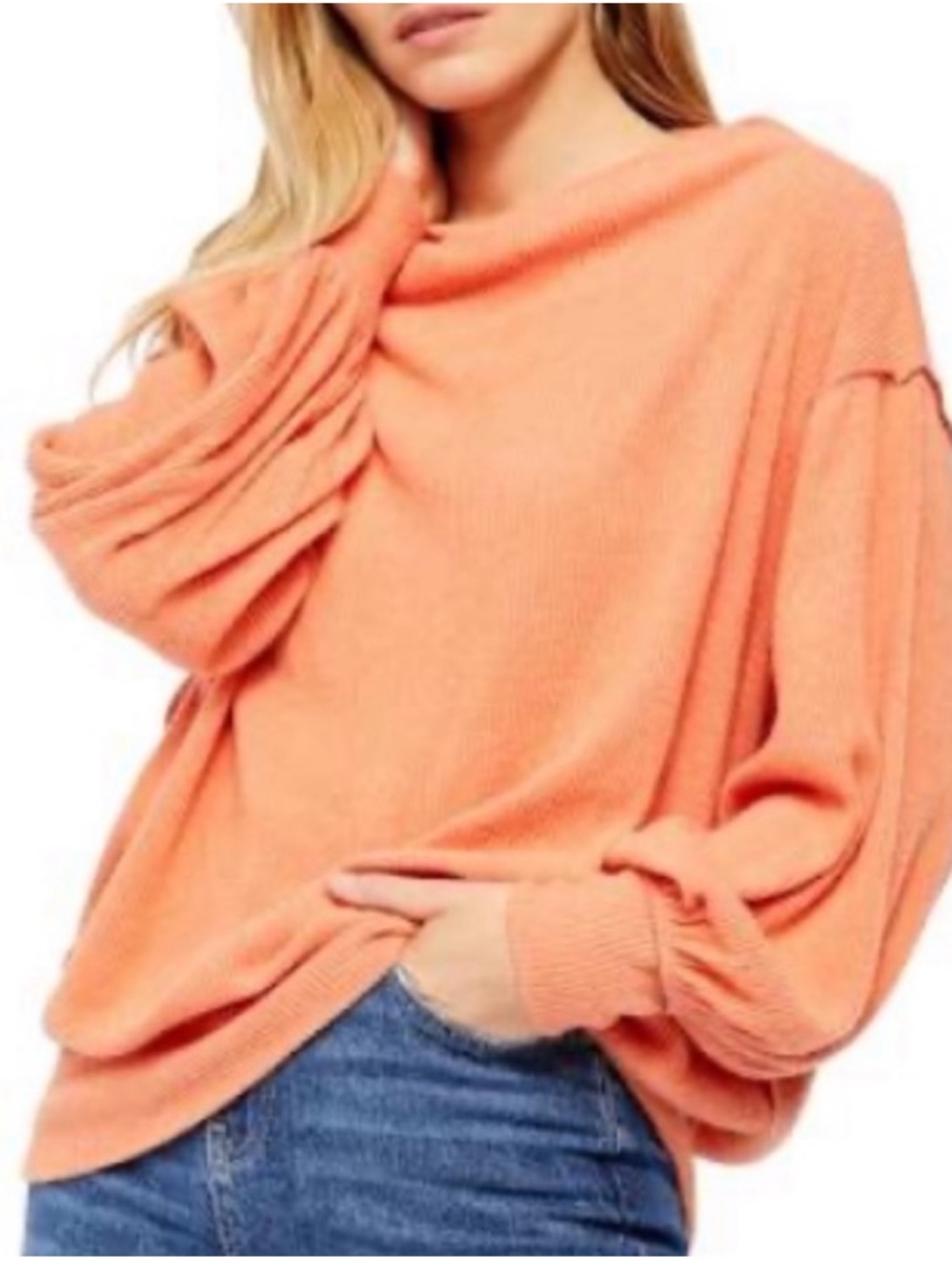 Free People Orange Main Squeeze Hacci Top Medium